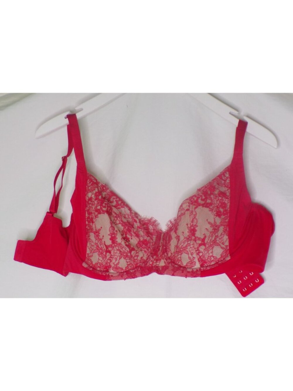 🆕 Skarlett Blue Entice Sheer Lace Side Support Balconette Bra 34DDD Red #324143 - Picture 8 of 9